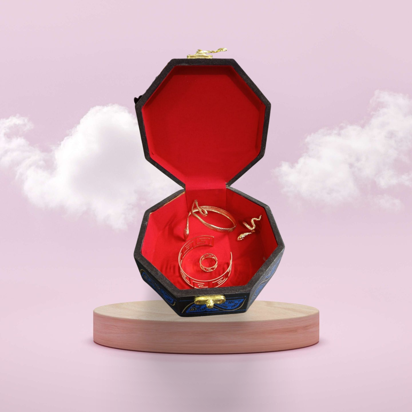 Octagon Blue Naqshi Jewlery Box