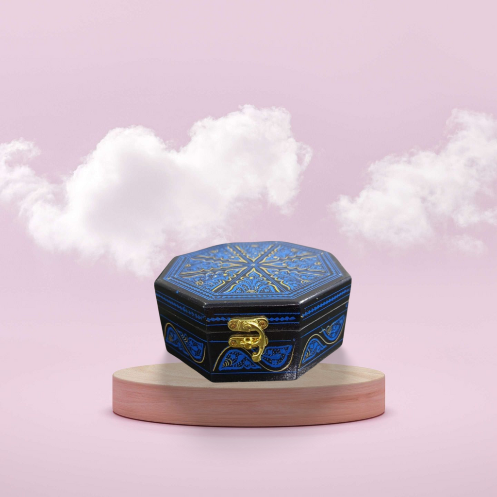 Octagon Blue Naqshi Jewlery Box