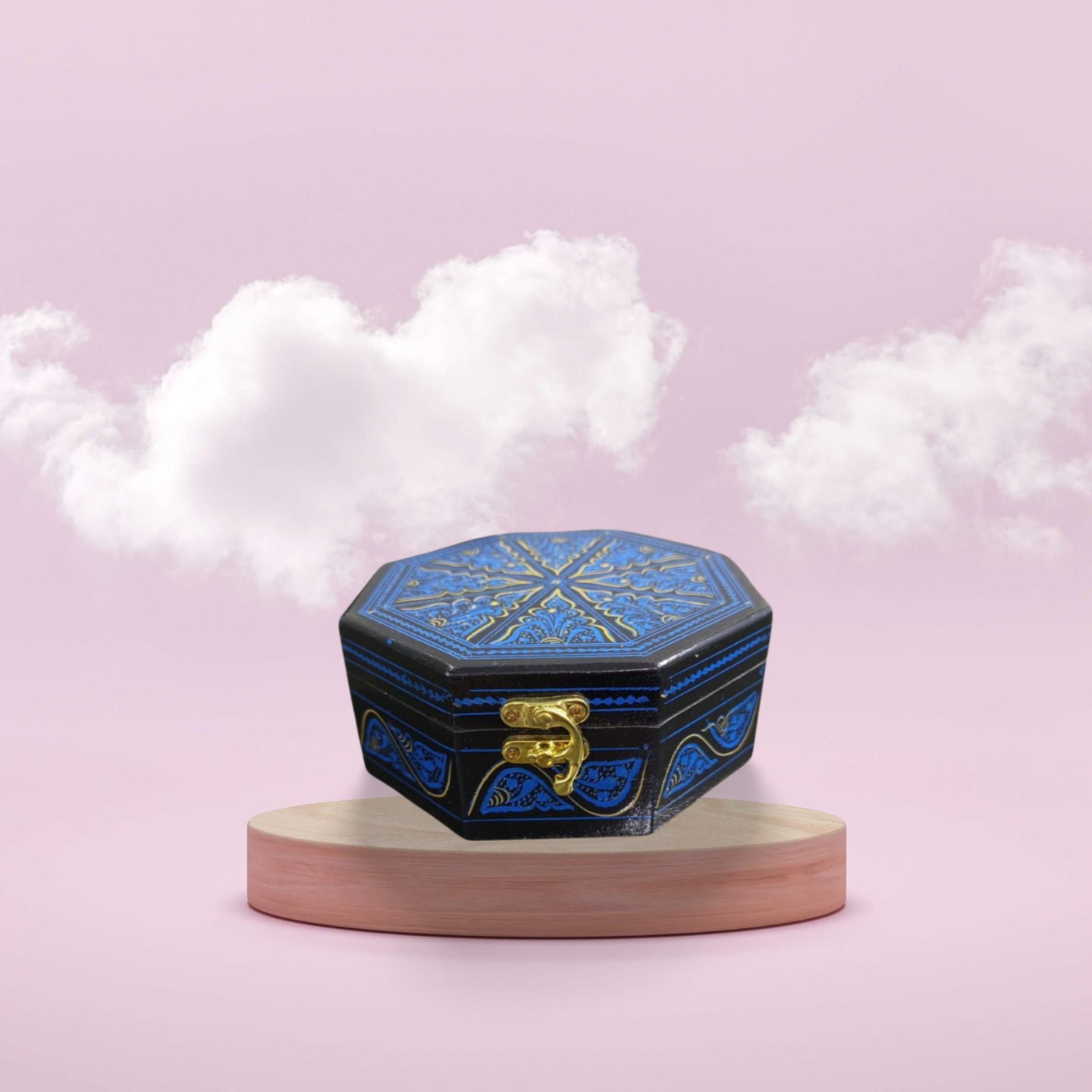 Octagon Blue Naqshi Jewlery Box