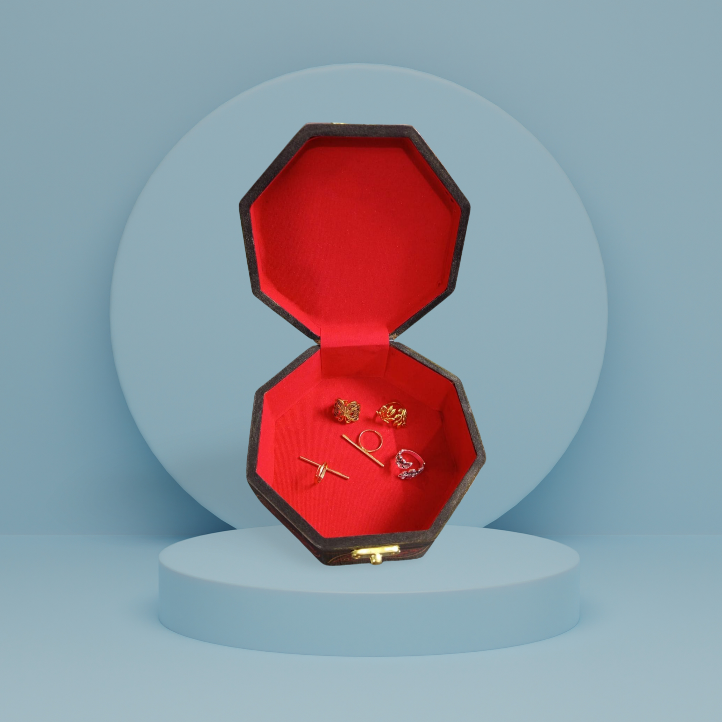 Octagon Red Naqshi Jewlery Box